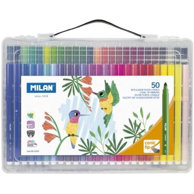Feutres - Design colibri - Mallette 50 pièces - Pointe conique 5 mm - 50 couleurs - Pour enfants - Publicité Feutres - Design colibri - Mallette 50 pièces - Pointe conique 5 mm - 50 couleurs - Pour enfants - Publicité