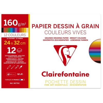 Pochette à dessin - CLAIREFONTAINE - Couleurs Vives - 12 feuilles + 3 gratuites - 24x32 cm - 160g Blanc - Publicité Pochette à dessin - CLAIREFONTAINE - Couleurs Vives - 12 feuilles + 3 gratuites - 24x32 cm - 160g Blanc - Publicité