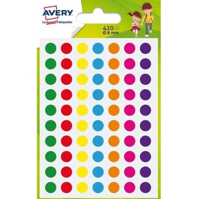 Gommettes assorties - AVERY - Ø 8 mm - 144 étiquettes - Adhésif permanent - Coloris variés - Publicité Gommettes assorties - AVERY - Ø 8 mm - 144 étiquettes - Adhésif permanent - Coloris variés - Publicité