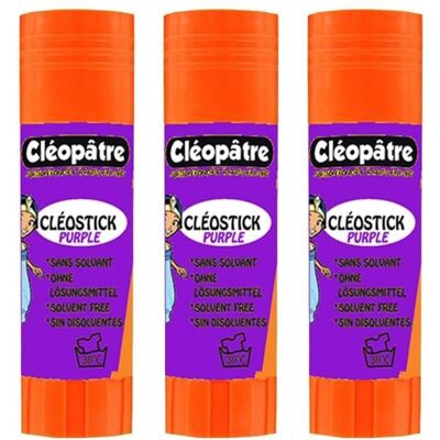 Colle - CLEOPATRE - CléoStick Purple - Lot de 3 bâtons - 8 gr - Colle sans solvant Violet - Publicité Colle - CLEOPATRE - CléoStick Purple - Lot de 3 bâtons - 8 gr - Colle sans solvant Violet - Publicité