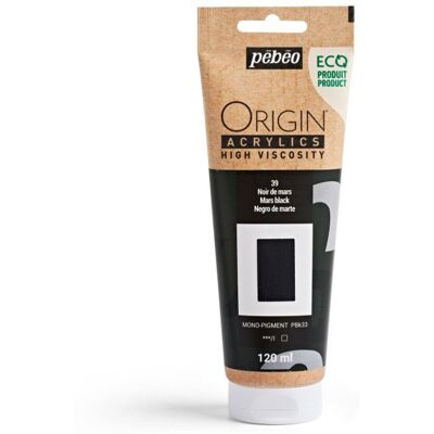 Peinture acrylique - Noir de Mars - 39 - Haute viscosité - Pébéo - Origin acrylics - 120ml Noir - Publicité Peinture acrylique - Noir de Mars - 39 - Haute viscosité - Pébéo - Origin acrylics - 120ml Noir - Publicité