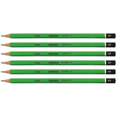 Crayon - BIC - CRITERIUM 550 - Mine 6B - Graphite - Hexagonal - Bois Noir - Publicité Crayon - BIC - CRITERIUM 550 - Mine 6B - Graphite - Hexagonal - Bois Noir - Publicité