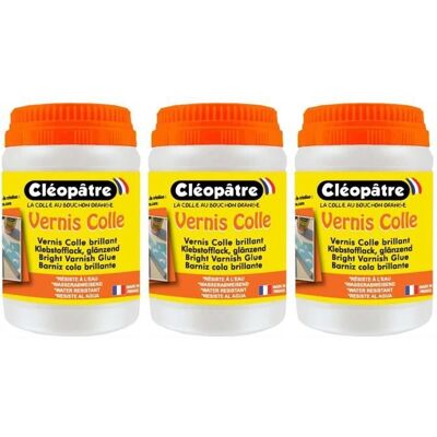 Vernis colle - CLEOPATRE - Lot de 3 Pots 250g - Aspect brillant - Résistant à leau - Sans solvant - Publicité Vernis colle - CLEOPATRE - Lot de 3 Pots 250g - Aspect brillant - Résistant à leau - Sans solvant - Publicité