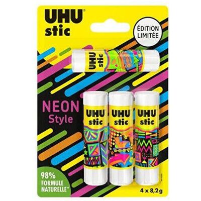 Colle - UHU - Stic - Lot de 4 stics de 82g - Colle sans solvant - 98% dingrédients naturels Blanc - Publicité Colle - UHU - Stic - Lot de 4 stics de 82g - Colle sans solvant - 98% dingrédients naturels Blanc - Publicité