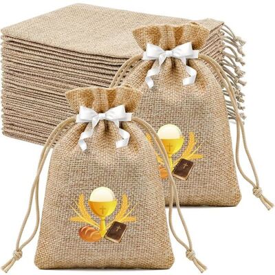 AUTREMENT Pack of 24 Jute Bags for ChristeningCommunionConfirmationChristening Favours10 x 14 cm with RibbonJute Bags fo POCHETTE CADEAU - Publicité AUTREMENT Pack of 24 Jute Bags for ChristeningCommunionConfirmationChristening Favours10 x 14 cm with RibbonJute Bags fo POCHETTE CADEAU - Publicité