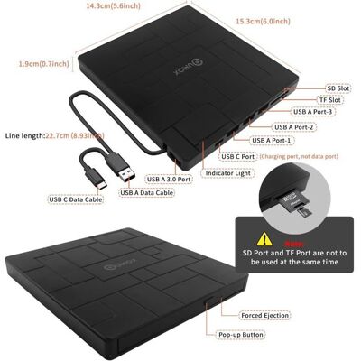 QUMOX 8 en1 Lecteur CD/DVD Externe pour PC USB 3.0 et USB-C Graveur Enregistreur Pour Windows/MacOS - Publicité QUMOX 8 en1 Lecteur CD/DVD Externe pour PC USB 3.0 et USB-C Graveur Enregistreur Pour Windows/MacOS - Publicité