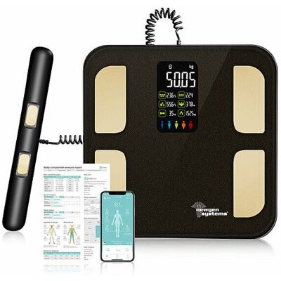 Pèse-personne impédancemètre - newgen medicals - Rechargeable - Bluetooth - 180 kg - Écran LED couleur Noir - Publicité Pèse-personne impédancemètre - newgen medicals - Rechargeable - Bluetooth - 180 kg - Écran LED couleur Noir - Publicité