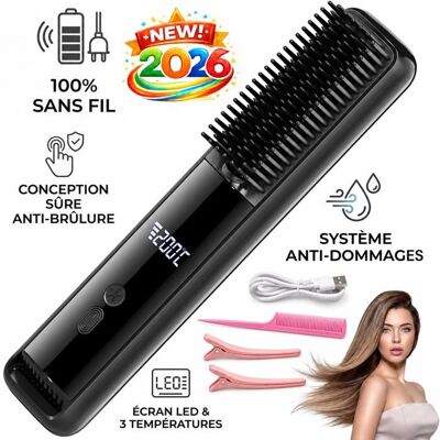 OEM Brosse Lissante Sans Fil Rechargeable USB LisseurCheveux Portable Anti-brulure 3 TemperaturesLED Noir Ideal Voyage et Maison Noir - Publicité OEM Brosse Lissante Sans Fil Rechargeable USB LisseurCheveux Portable Anti-brulure 3 TemperaturesLED Noir Ideal Voyage et Maison Noir - Publicité