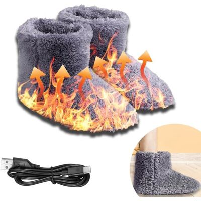 Chaussons chauffants - NOBRAND - Modèle unique - Taille 39-43 - USB caché - Polaire corail Gris - Publicité Chaussons chauffants - NOBRAND - Modèle unique - Taille 39-43 - USB caché - Polaire corail Gris - Publicité