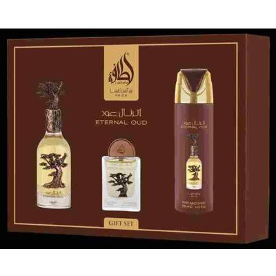 Coffret cadeau Eternal Oud (3pièces) - Lattafa Pride - Publicité Coffret cadeau Eternal Oud (3pièces) - Lattafa Pride - Publicité