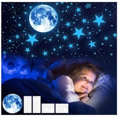 Stickers Muraux - Lune Étoiles - 5 Pcs - Fluorescents - Décoration Enfant - PVC Blanc - Publicité Stickers Muraux - Lune Étoiles - 5 Pcs - Fluorescents - Décoration Enfant - PVC Blanc - Publicité