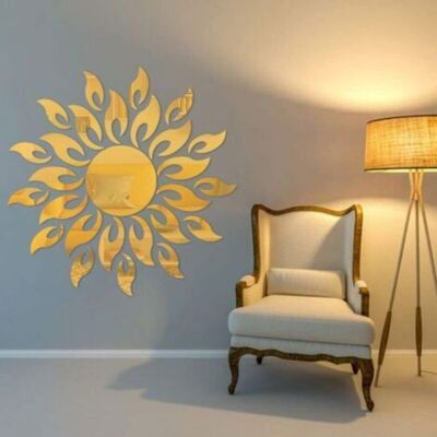DELIAC Autocollant mural miroir 3D tournesol autocollant mural motif soleil fleur ronde tournesol acrylique amovible (or) - Publicité DELIAC Autocollant mural miroir 3D tournesol autocollant mural motif soleil fleur ronde tournesol acrylique amovible (or) - Publicité