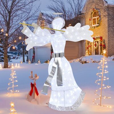 COSTWAY Décoration de Noël - Ange Illuminé H150cm avec 100 Lumières LED 4 Piquets 10 Attaches Zippées Intérieur & Extérieur Blanc - Publicité COSTWAY Décoration de Noël - Ange Illuminé H150cm avec 100 Lumières LED 4 Piquets 10 Attaches Zippées Intérieur & Extérieur Blanc - Publicité