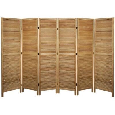 PEGANE Paravent persienne de 6 pans en bois coloris brun clair - Dim : H170 x L240cm Marron - Publicité PEGANE Paravent persienne de 6 pans en bois coloris brun clair - Dim : H170 x L240cm Marron - Publicité