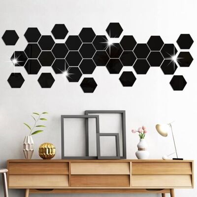 Stickers Muraux - PZCC - 36Pcs - Miroirs Acrylique - Hexagonal - Noir Noir - Publicité Stickers Muraux - PZCC - 36Pcs - Miroirs Acrylique - Hexagonal - Noir Noir - Publicité