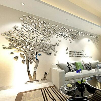 Amorus Sticker Mural Grand Autocollant Darbre 3D TV Mur Salon Décor Acrylique-XL - Argent Gauche - Publicité Amorus Sticker Mural Grand Autocollant Darbre 3D TV Mur Salon Décor Acrylique-XL - Argent Gauche - Publicité