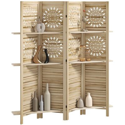 Paravent intérieur - HOMCOM - 4 panneaux et 3 étagères - pliable - bois de paulownia - 160 x 170 cm - bois naturel Beige - Publicité Paravent intérieur - HOMCOM - 4 panneaux et 3 étagères - pliable - bois de paulownia - 160 x 170 cm - bois naturel Beige - Publicité