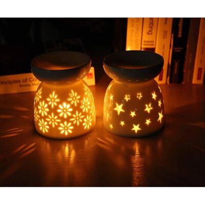 Lot de 2 brûleurs à bougies en céramique diffuseur dhuiles essentielles daromathérapie bougeoir creux en forme détoile avec cu - Publicité Lot de 2 brûleurs à bougies en céramique diffuseur dhuiles essentielles daromathérapie bougeoir creux en forme détoile avec cu - Publicité