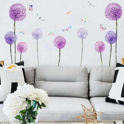 WORLDWIDE Stickers Muraux Pissenlits Violet Autocollants Mural Fleurs Papillons pour Chambre Enfants Fille Pépinière Salon Décoration Murale Violet - Publicité WORLDWIDE Stickers Muraux Pissenlits Violet Autocollants Mural Fleurs Papillons pour Chambre Enfants Fille Pépinière Salon Décoration Murale Violet - Publicité