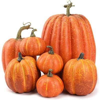 Lot de 7 citrouilles artificielles fausses citrouilles décoration dautomne pour Thanksgiving Halloween et Noël Orange - Publicité Lot de 7 citrouilles artificielles fausses citrouilles décoration dautomne pour Thanksgiving Halloween et Noël Orange - Publicité