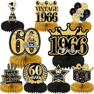 KJEHOME Lot de 9 décorations de table pour anniversaire 60 ans noir et doré montage facile idéal pour G-or - Publicité KJEHOME Lot de 9 décorations de table pour anniversaire 60 ans noir et doré montage facile idéal pour G-or - Publicité