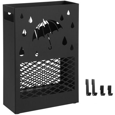 SONGMICS Porte-parapluies en métal avec réceptacle deau amovible 4 crochets motifs ajourés pour entrée bureau Noir Noir - Publicité SONGMICS Porte-parapluies en métal avec réceptacle deau amovible 4 crochets motifs ajourés pour entrée bureau Noir Noir - Publicité