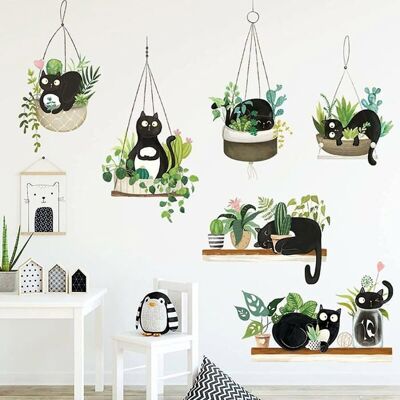 PZCC Sticker Mural Plantes en Pot Vertes Cactus Chat Noir Mignon Autocollants Tropicaux Plante Nature Fleurs Papier Peint Déco. Noir - Publicité PZCC Sticker Mural Plantes en Pot Vertes Cactus Chat Noir Mignon Autocollants Tropicaux Plante Nature Fleurs Papier Peint Déco. Noir - Publicité