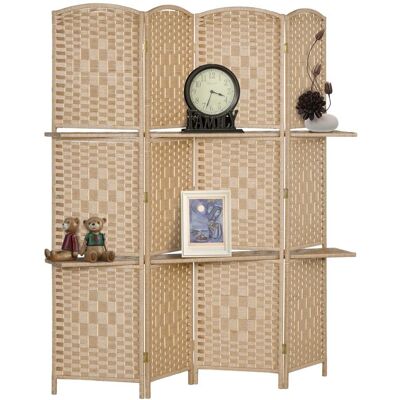 Paravent séparateur de pièce HOMCOM 4 panneaux 160 x170 cm 2 étagères pliable en bois pour le bureau salon chambre naturel Beige - Publicité Paravent séparateur de pièce HOMCOM 4 panneaux 160 x170 cm 2 étagères pliable en bois pour le bureau salon chambre naturel Beige - Publicité