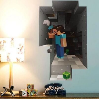 Autocollant mural - Minecraft - 3D Decal - PVC - Multicolore - Gris Gris - Publicité Autocollant mural - Minecraft - 3D Decal - PVC - Multicolore - Gris Gris - Publicité