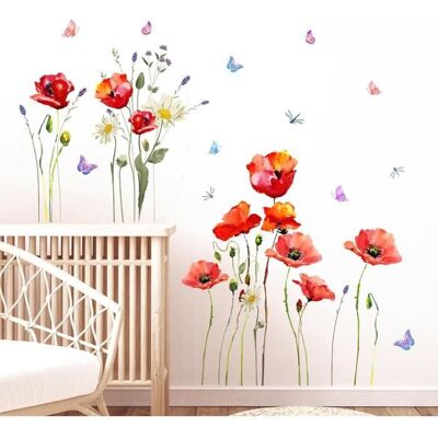 Coquelicots Rouges Stickers MurauxPapillon Floral Aquarelle Stickers Mural Auto-adhésives et Amovibles Autocollants Muraux Salon - Publicité Coquelicots Rouges Stickers MurauxPapillon Floral Aquarelle Stickers Mural Auto-adhésives et Amovibles Autocollants Muraux Salon - Publicité