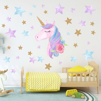 BIGILANTUH Stickers chambre denfant licorne stickers muraux auto-adhésifs princesse chambre décoration graffiti autocollants - Publicité BIGILANTUH Stickers chambre denfant licorne stickers muraux auto-adhésifs princesse chambre décoration graffiti autocollants - Publicité
