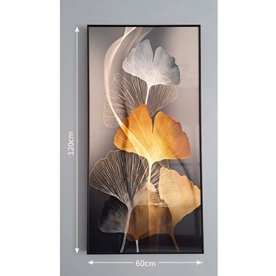 Tableau - ORNAMURA - Élégance de Ginkgo - Verre effet Cristal - 60x120 cm - Décoration Murale Gris - Publicité Tableau - ORNAMURA - Élégance de Ginkgo - Verre effet Cristal - 60x120 cm - Décoration Murale Gris - Publicité