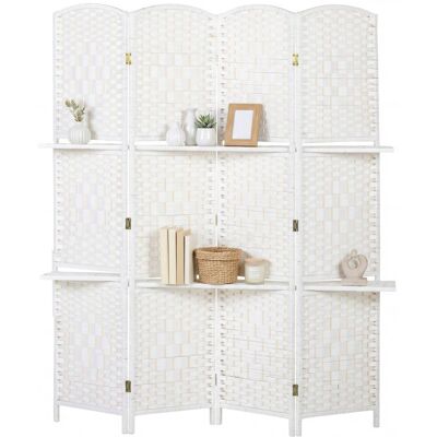Paravent séparateur de pièce HOMCOM 4 panneaux 160 x170 cm avec 2 étagères pliable en bois pour le bureau salon chambre blanc Blanc - Publicité Paravent séparateur de pièce HOMCOM 4 panneaux 160 x170 cm avec 2 étagères pliable en bois pour le bureau salon chambre blanc Blanc - Publicité