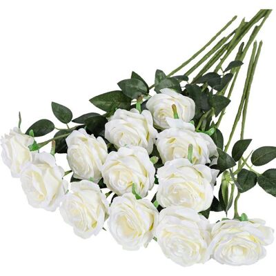 Fleurs Artificielles - XVX - 12 Roses Blanches - Soie - 21 pouces - Aspect Réaliste Blanc - Publicité Fleurs Artificielles - XVX - 12 Roses Blanches - Soie - 21 pouces - Aspect Réaliste Blanc - Publicité