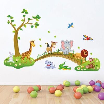 Stickers Muraux - SIMPVALE - Grande Jungle Animaux Pont - Vinyle - Décoration murale - Enfant Vert - Publicité Stickers Muraux - SIMPVALE - Grande Jungle Animaux Pont - Vinyle - Décoration murale - Enfant Vert - Publicité