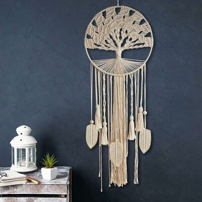 Attrape-rêves - RICEEL - Arbre de Vie - Beige - Décoration murale - Plumes tissées Boho Beige - Publicité Attrape-rêves - RICEEL - Arbre de Vie - Beige - Décoration murale - Plumes tissées Boho Beige - Publicité