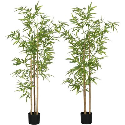 Lot de 2 plantes artificielles Bambou - HOMCOM - hauteur 180 cm avec pot - décoration interieur très réaliste Vert - Publicité Lot de 2 plantes artificielles Bambou - HOMCOM - hauteur 180 cm avec pot - décoration interieur très réaliste Vert - Publicité