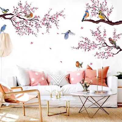 AQSACOKIYA Stickers muraux FLEURS DE Pêcher & OISEAUXautocollant sticker mural arbre branche plantes pour salon couloir chambre denfant Déco Rose - Publicité AQSACOKIYA Stickers muraux FLEURS DE Pêcher & OISEAUXautocollant sticker mural arbre branche plantes pour salon couloir chambre denfant Déco Rose - Publicité