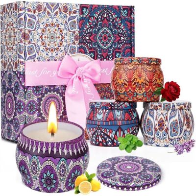 Coffret 4 bougies parfumées 44 oz DASINKO — Citron Rose Vanille Lavande — Cire de soja 100% Blanc - Publicité Coffret 4 bougies parfumées 44 oz DASINKO — Citron Rose Vanille Lavande — Cire de soja 100% Blanc - Publicité
