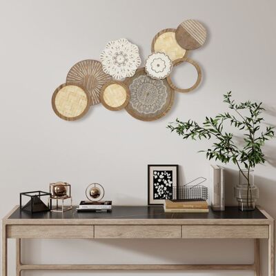 Décoration murale en bois - HOMCOM - design unique à plusieurs disques - 838 x 445 cm - bois naturel Marron - Publicité Décoration murale en bois - HOMCOM - design unique à plusieurs disques - 838 x 445 cm - bois naturel Marron - Publicité