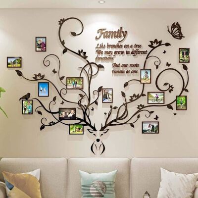 HANDEIU Dcoration Murale Arbre Gnalogique en Bois de Cerf Cadre Photo Amovible 3D avec Tte de Cerf et Citation Famille Noir - Publicité HANDEIU Dcoration Murale Arbre Gnalogique en Bois de Cerf Cadre Photo Amovible 3D avec Tte de Cerf et Citation Famille Noir - Publicité