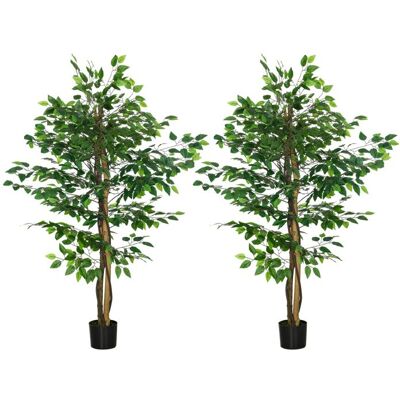 HOMCOM Lot de 2 plantes artificielles - ficus hauteur 150 m - tronc branches liane lichen feuilles grand réalisme pot inclus vert Vert - Publicité HOMCOM Lot de 2 plantes artificielles - ficus hauteur 150 m - tronc branches liane lichen feuilles grand réalisme pot inclus vert Vert - Publicité