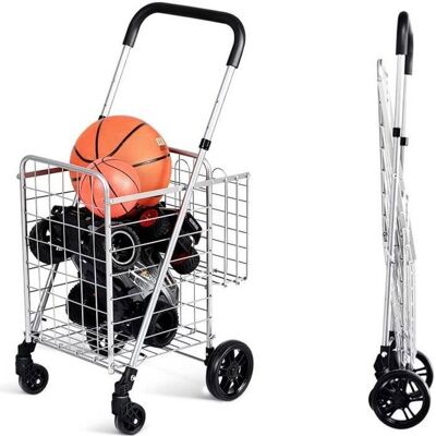 GIANTEX Chariot de Courses Pliable à Roulettes 58L(2 Panier)Caddie/Chariot de Marché en AcierPoignée Blanc - Publicité GIANTEX Chariot de Courses Pliable à Roulettes 58L(2 Panier)Caddie/Chariot de Marché en AcierPoignée Blanc - Publicité