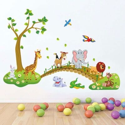 Stickers muraux animaux de la jungle - Virex® - Lion - Girafe - Éléphant - Chambre denfants - Décoration murale Vert - Publicité Stickers muraux animaux de la jungle - Virex® - Lion - Girafe - Éléphant - Chambre denfants - Décoration murale Vert - Publicité