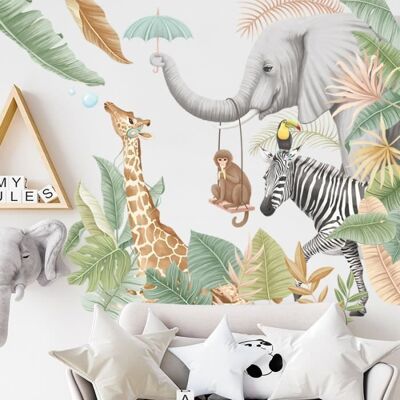 ANIYOO Stickers Muraux Animaux de la Jungle Autocollant Mural Safari Girafe Éléphant Décoration Murale Chambre Enfants Bébé Pépinière Salon Blanc - Publicité ANIYOO Stickers Muraux Animaux de la Jungle Autocollant Mural Safari Girafe Éléphant Décoration Murale Chambre Enfants Bébé Pépinière Salon Blanc - Publicité