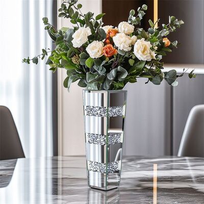 Vase Décoratif en Verre - 7.5x10x30cm Vase Éclatant avec Strass Décoration pour Salon Chambre Gris - Publicité Vase Décoratif en Verre - 7.5x10x30cm Vase Éclatant avec Strass Décoration pour Salon Chambre Gris - Publicité