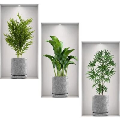 Stickers Muraux - 3D - Vase et Verdure - Décoration Contemporaine - Autocollant Facile à Utiliser - Publicité Stickers Muraux - 3D - Vase et Verdure - Décoration Contemporaine - Autocollant Facile à Utiliser - Publicité