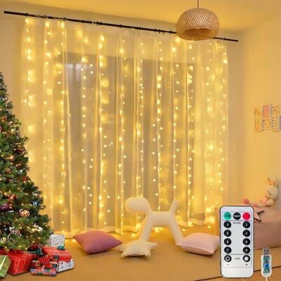 XVX Guirlande Rideau LED 300 LEDs Découpable 3x3m - Avec Télécommande et Minuterie pour Chambre Mariage Fête - Blanc Chaud Blanc - Publicité XVX Guirlande Rideau LED 300 LEDs Découpable 3x3m - Avec Télécommande et Minuterie pour Chambre Mariage Fête - Blanc Chaud Blanc - Publicité