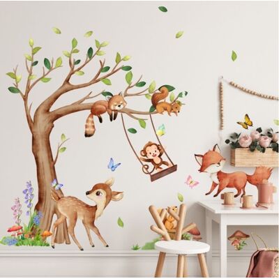 Stickers Muraux Animaux Forêt Arbre Autocollant Mural Écureuil Cerf Renard Singe Décoration Murale Chambre Enfants Bébé Pépinière Blanc - Publicité Stickers Muraux Animaux Forêt Arbre Autocollant Mural Écureuil Cerf Renard Singe Décoration Murale Chambre Enfants Bébé Pépinière Blanc - Publicité