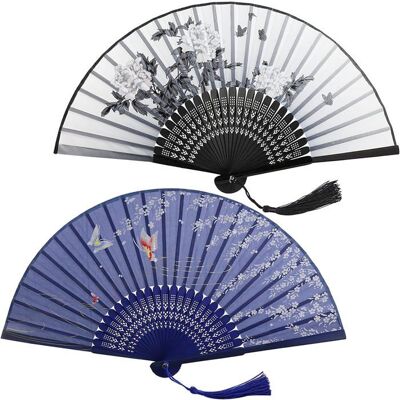 2PCS Éventail Japonais en Soie Pliant Ventilateur Main Bambou Artisanat Motif Ventilateur Pour Été Chaud Décoration Maison - Publicité 2PCS Éventail Japonais en Soie Pliant Ventilateur Main Bambou Artisanat Motif Ventilateur Pour Été Chaud Décoration Maison - Publicité